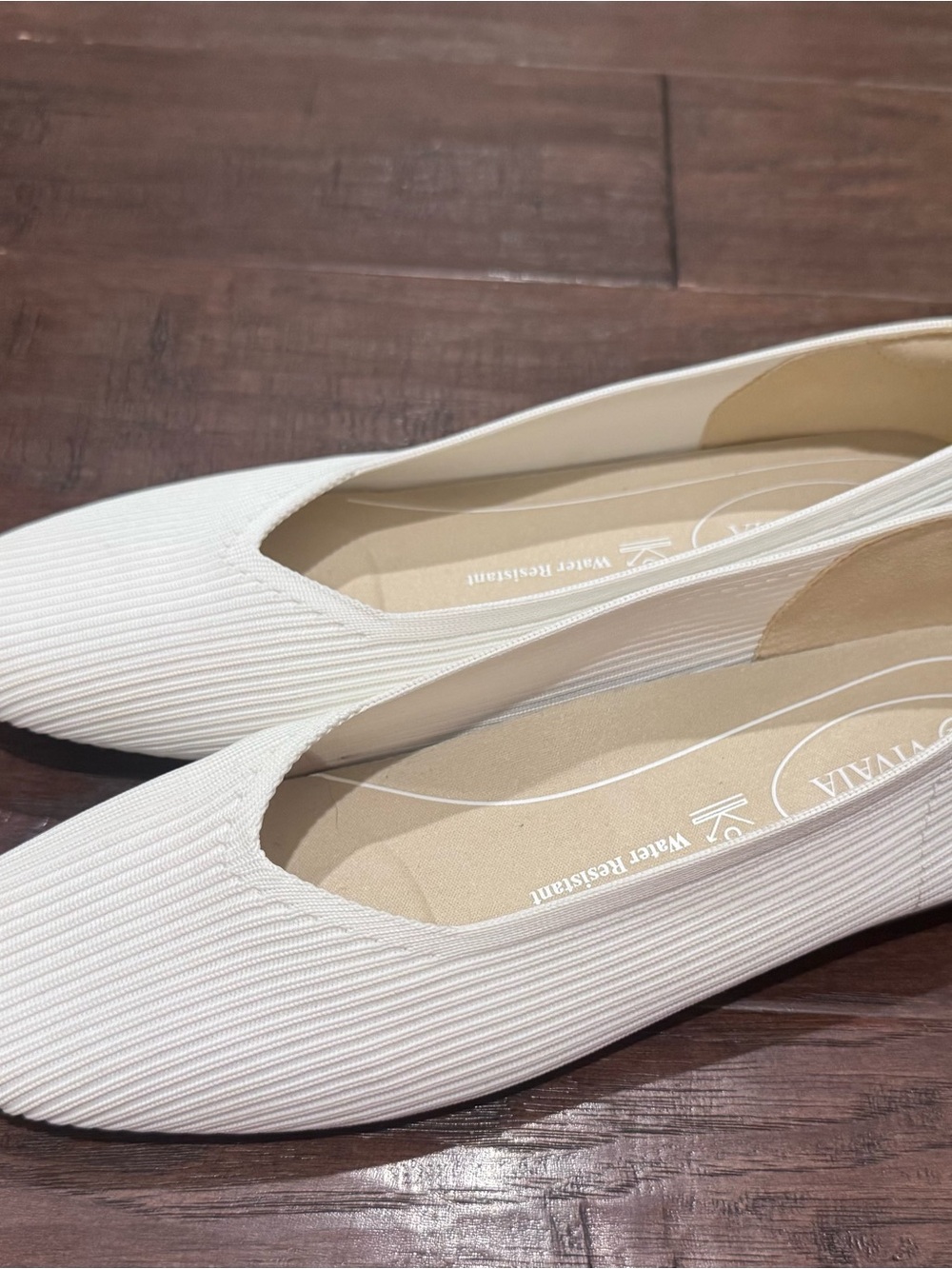 Vivian Margot women's White Textured Ballet Flats - Water Resistant Comfort